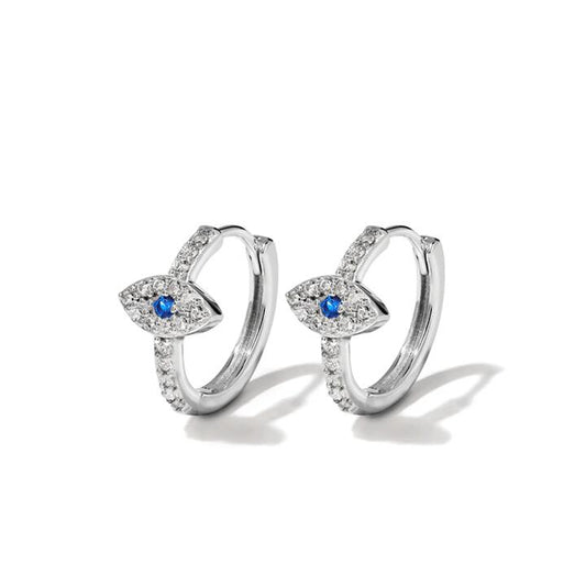 Image of Earrings. Productname: Cubic Zirconia Evil Eye Huggie Earrings in Sterling Silver in Silver colour by brand - Bevilles