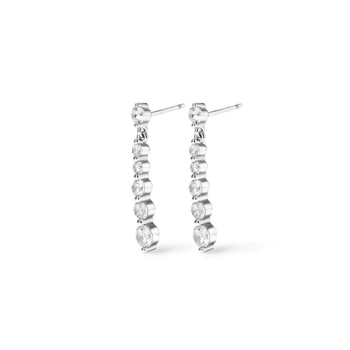 Image of Earrings. Productname: Cubic Zirconia Graduated Drop Stud Earrings in Sterling Silver in Silver colour by brand - Bevilles