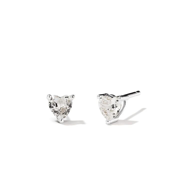 Image of Earrings. Product name - Cubic Zirconia Heart Stud Earrings in Sterling Silver in colour by brand - Bevilles