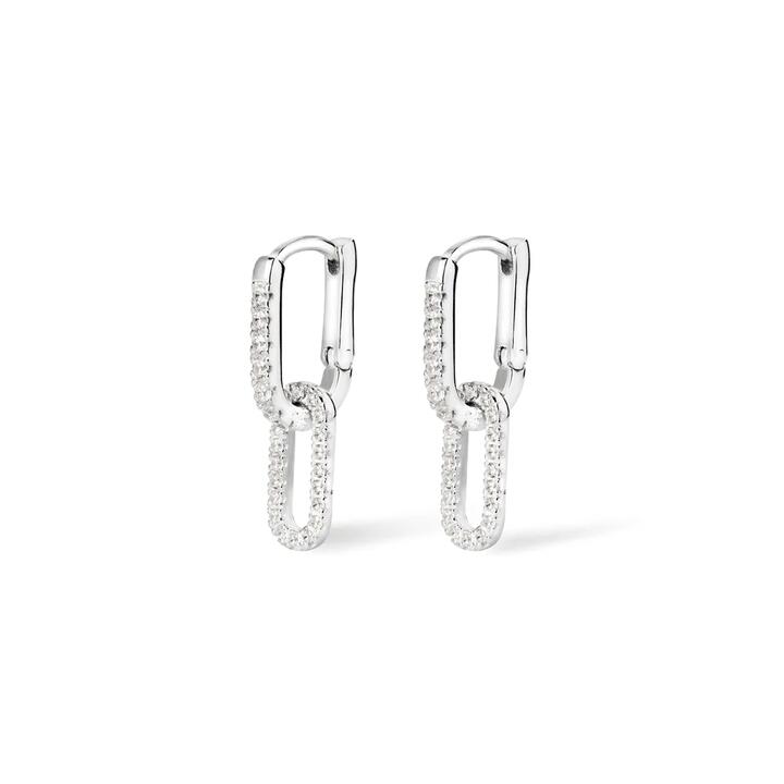 Image of Earrings. Productname: Cubic Zirconia Paperclip Drop Huggie Earrings in Sterling Silver in Silver colour by brand - Bevilles