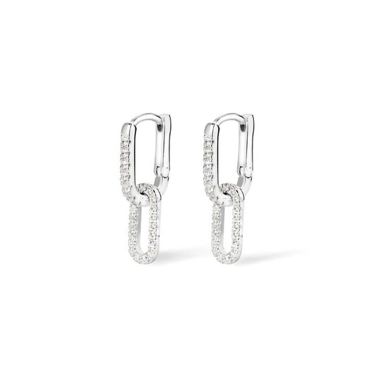 Image of Earrings. Productname: Cubic Zirconia Paperclip Drop Huggie Earrings in Sterling Silver in Silver colour by brand - Bevilles