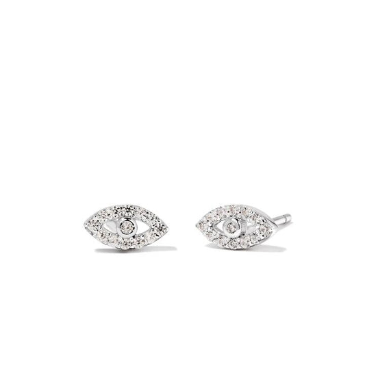 Image of Earrings. Productname: Cubic Zirconia Evil Eye Stud Earrings in Sterling Silver in colour by brand - Bevilles