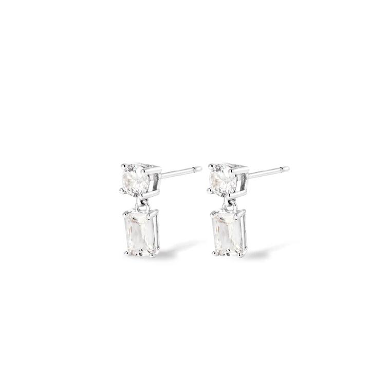 Image of Earrings. Productname: Cubic Zirconia Drop Stud Earrings in Sterling Silver in Silver colour by brand - Bevilles