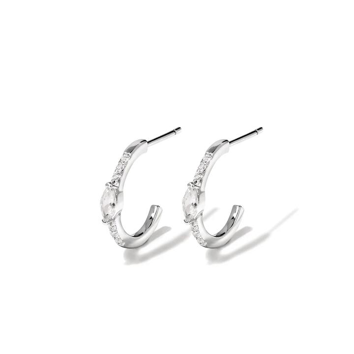 Image of Earrings. Productname: Cubic Zirconia Hoop Stud Earrings in Sterling Silver in Silver colour by brand - Bevilles