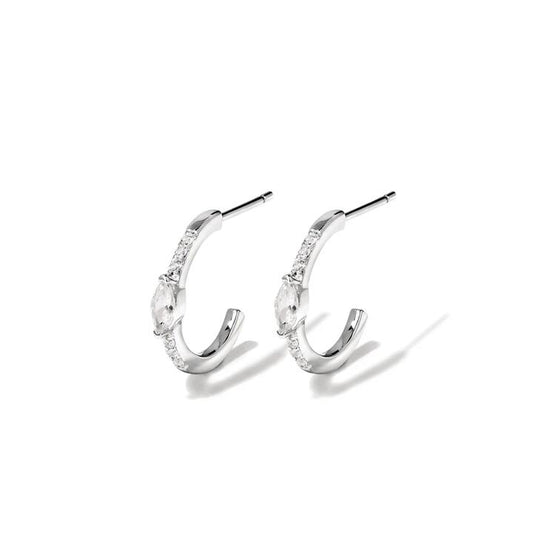 Image of Earrings. Productname: Cubic Zirconia Hoop Stud Earrings in Sterling Silver in Silver colour by brand - Bevilles