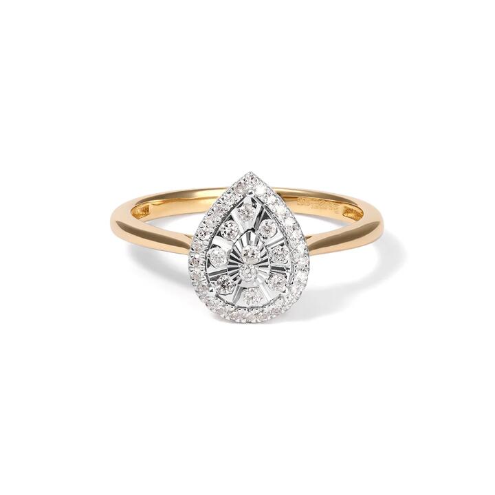 Image of Jewelry. Productname: Miracle Illusion Pear Shape Ring with 0.15tw of Diamonds in 9kt Yellow Gold in Diamond colour by brand - Bevilles