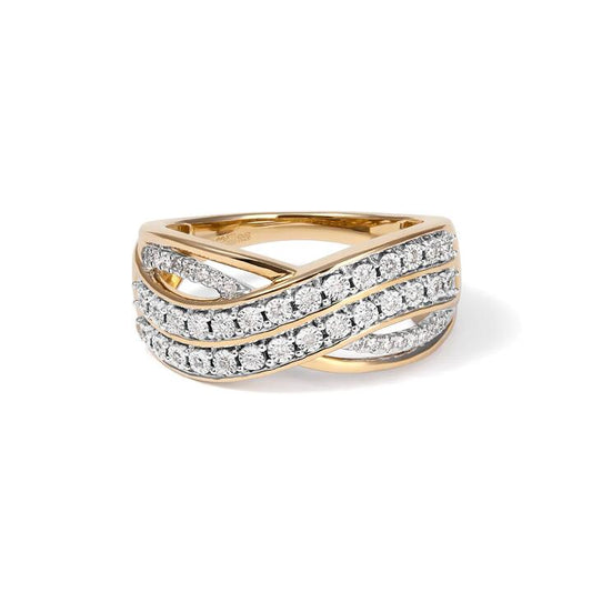 Image of Jewelry. Productname: Illusion Multi-Row Twist Ring with 0.15tw of Diamonds in 9kt Yellow Gold in Diamond colour by brand - Bevilles