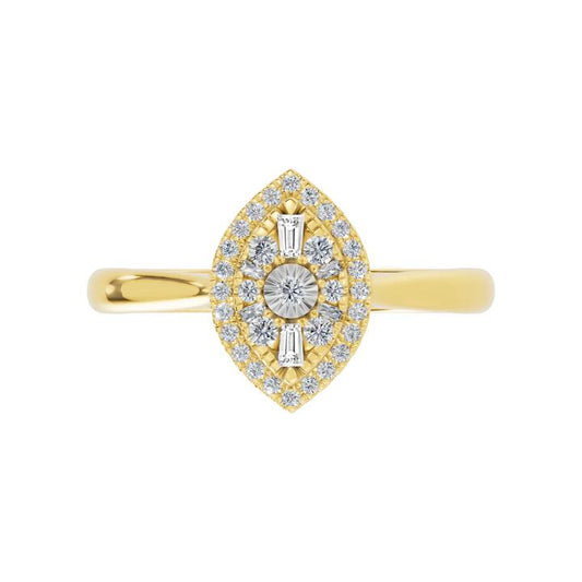Image of Jewelry. Productname: Illusion Marquise Shape Ring with 0.25tw of Diamonds in 9kt Yellow Gold in Diamond colour by brand - Bevilles