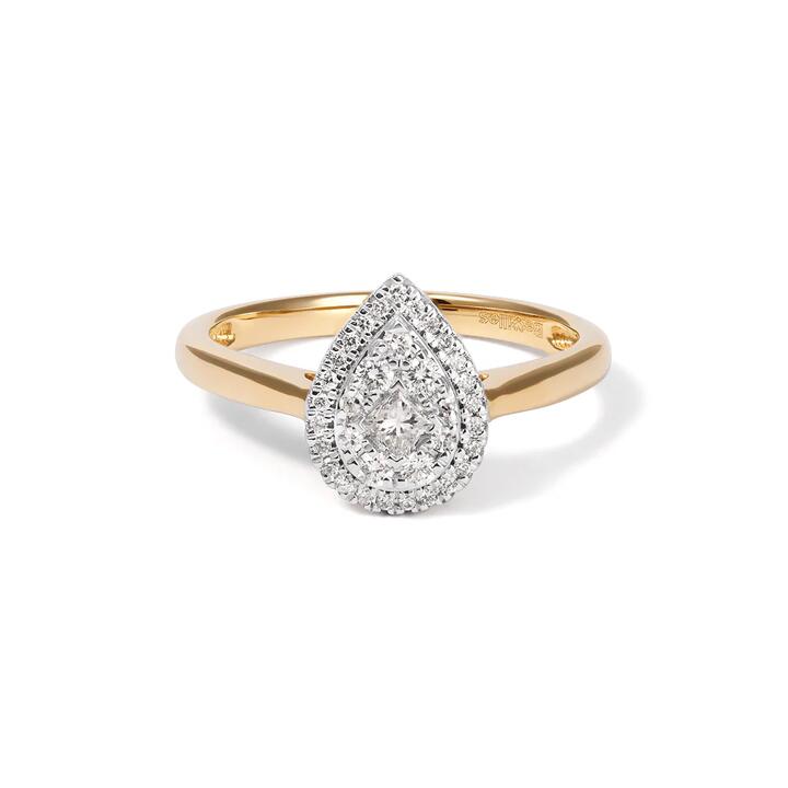 Image of Jewelry. Productname: Illusion Pear Shape Ring with 0.25tw of Diamonds in 9kt Yellow Gold in Diamond colour by brand - Bevilles