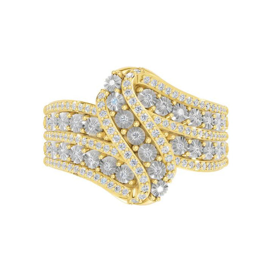 Image of Jewelry. Productname: Illusion Twist Ring with 0.50tw of Diamonds in 9kt Yellow Gold in Diamond colour by brand - Bevilles