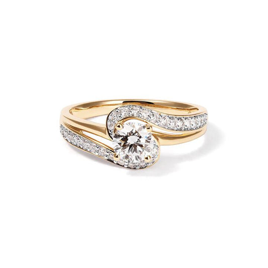 Image of Jewelry. Productname: Solitaire Swirl Shoulder Ring with 0.70tw of Laboratory-Grown Diamonds in 9kt Yellow Gold in Diamond colour by brand - Bevilles