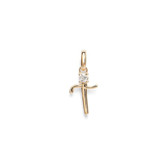 Image of Charms. Product name - Initial T Pendant with Solitaire 0.05ct Laboratory-Grown Diamond in 9kt Yellow Gold in colour by brand - Bevilles
