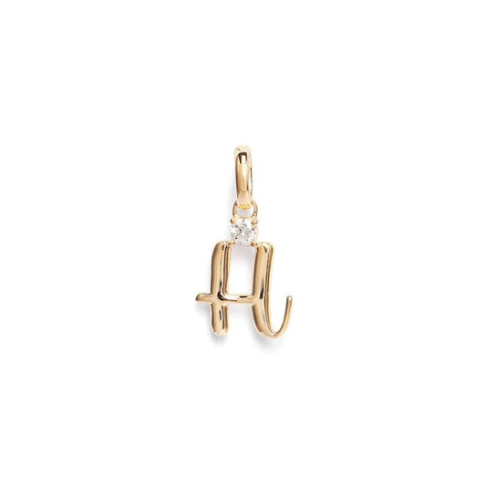 Image of Charms. Product name - Initial H Pendant with Solitaire 0.05ct Laboratory-Grown Diamond in 9kt Yellow Gold in colour by brand - Bevilles