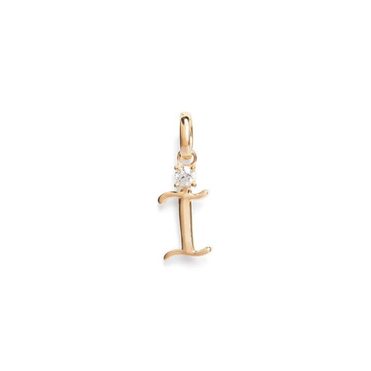 Image of Charms. Productname: Initial I Pendant with 0.05ct of Laboratory-Grown Diamonds in 9kt Yellow Gold in Diamond colour by brand - Bevilles