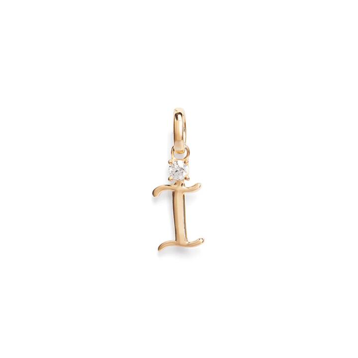 Image of Charms. Product name - Initial I Pendant with Solitaire 0.05ct Laboratory-Grown Diamond in 9kt Yellow Gold in colour by brand - Bevilles