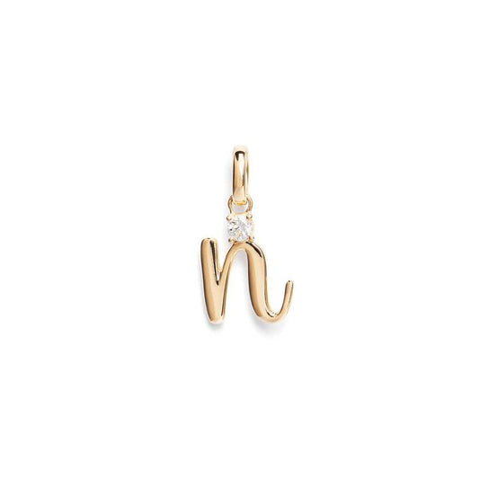 Image of Charms. Productname: Initial N Pendant with Solitaire 0.05ct Laboratory-Grown Diamond in 9kt Yellow Gold in colour by brand - Bevilles