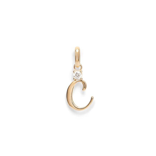Image of Charms. Product name - Initial C Pendant with Solitaire 0.05ct Laboratory-Grown Diamond in 9kt Yellow Gold in colour by brand - Bevilles