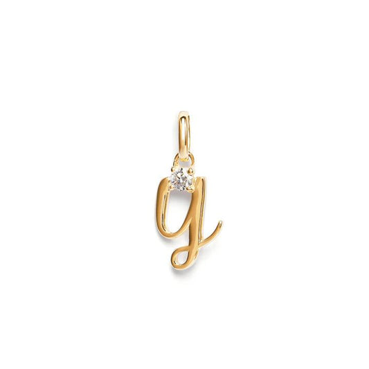 Image of Charms. Product name - Initial Y Pendant with Solitaire 0.05ct Laboratory-Grown Diamond in 9kt Yellow Gold in colour by brand - Bevilles