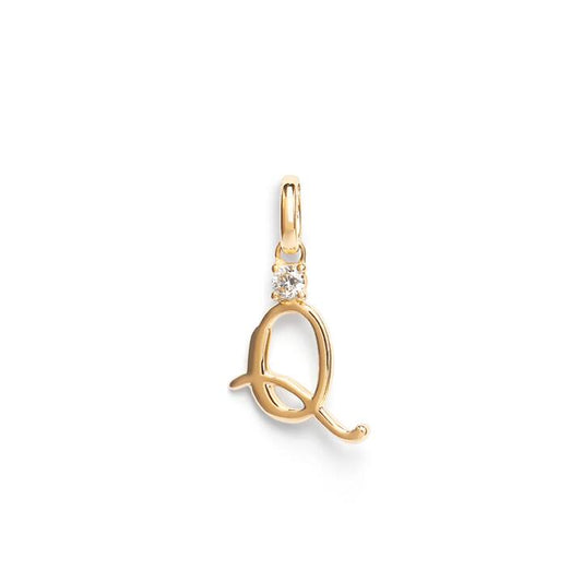 Image of Charms. Productname: Initial Q Pendant with Solitaire 0.05ct Laboratory-Grown Diamond in 9kt Yellow Gold in colour by brand - Bevilles