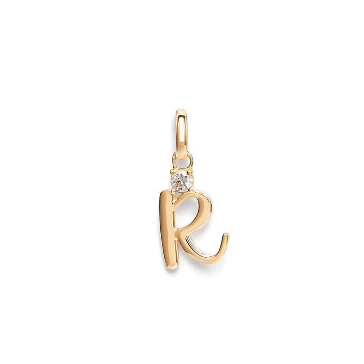 Image of Charms. Product name - Initial R Pendant with Solitaire 0.05ct Laboratory-Grown Diamond in 9kt Yellow Gold in colour by brand - Bevilles