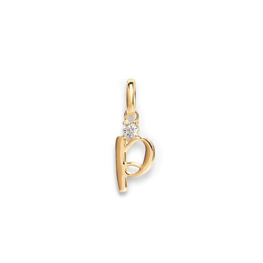 Image of Charms. Productname: Initial P Pendant with Solitaire 0.05ct Laboratory-Grown Diamond in 9kt Yellow Gold in colour by brand - Bevilles