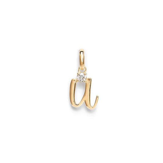 Image of Charms. Productname: Initial U Pendant with Solitaire 0.05ct Laboratory-Grown Diamond in 9kt Yellow Gold in Diamond colour by brand - Bevilles