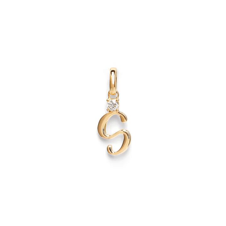 Image of Charms. Product name - Initial S Pendant with Solitaire 0.05ct Laboratory-Grown Diamond in 9kt Yellow Gold in colour by brand - Bevilles