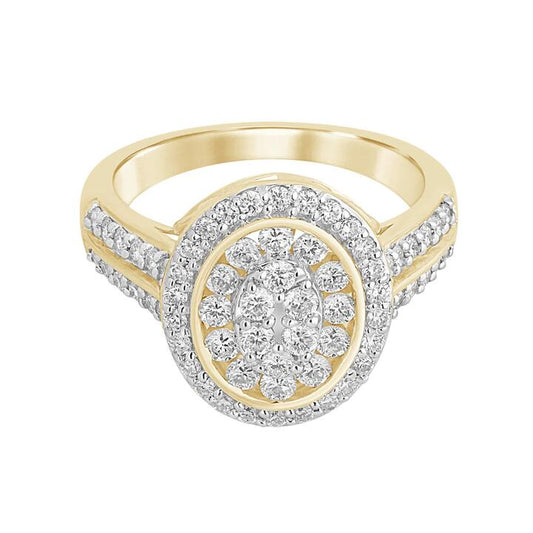 Image of Jewelry. Productname: Oval Shaped Ring with 1.00tw of Laboratory-Grown Diamonds in 9kt Yellow Gold in Diamond colour by brand - Bevilles