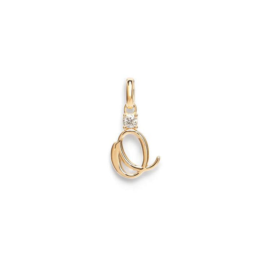 Image of Charms. Productname: Initial O Pendant with Solitaire 0.05ct Laboratory-Grown Diamond in 9kt Yellow Gold in colour by brand - Bevilles