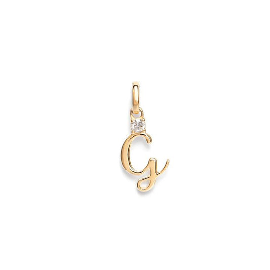 Image of Charms. Product name - Initial G Pendant with Solitaire 0.05ct Laboratory-Grown Diamond in 9kt Yellow Gold in colour by brand - Bevilles