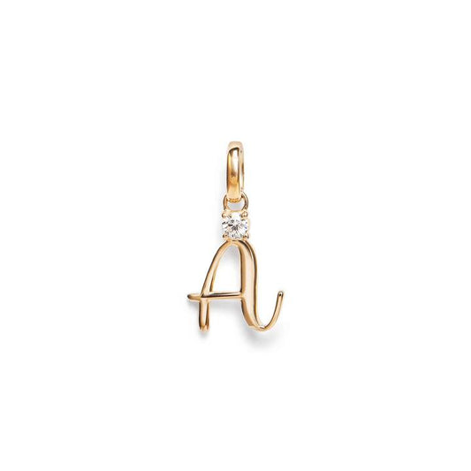 Image of Charms. Product name - Initial A Pendant with Solitaire 0.05ct Laboratory-Grown Diamond in 9kt Yellow Gold in colour by brand - Bevilles