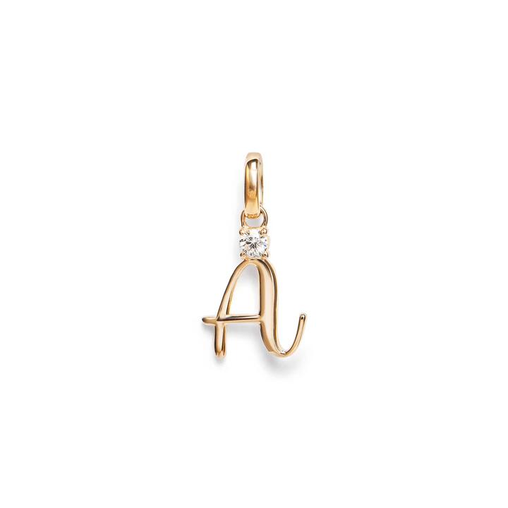 Image of Charms. Product name - Initial A Pendant with Solitaire 0.05ct Laboratory-Grown Diamond in 9kt Yellow Gold in colour by brand - Bevilles