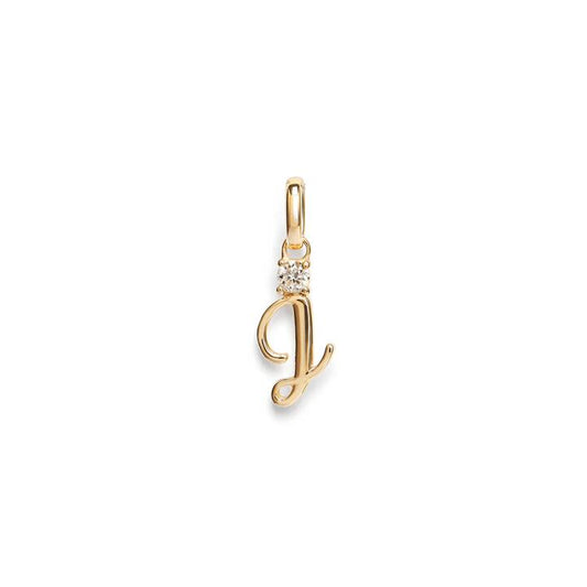 Image of Charms. Productname: Initial J Pendant with Solitaire 0.05ct Laboratory-Grown Diamond in 9kt Yellow Gold in Diamond colour by brand - Bevilles
