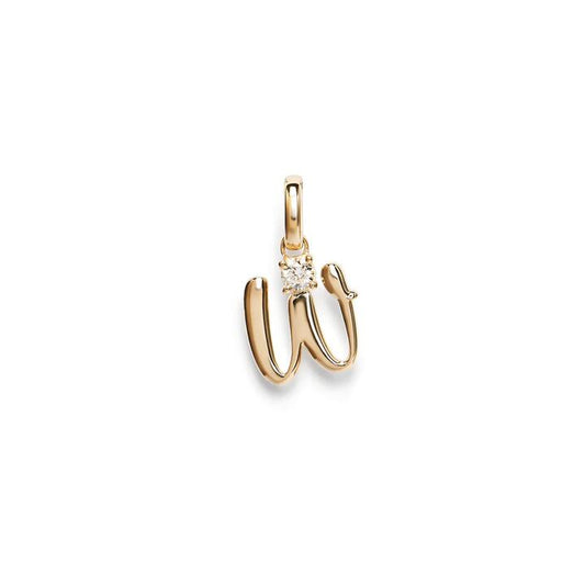 Image of Charms. Productname: Initial W Pendant with Solitaire 0.05ct Laboratory-Grown Diamond in 9kt Yellow Gold in colour by brand - Bevilles