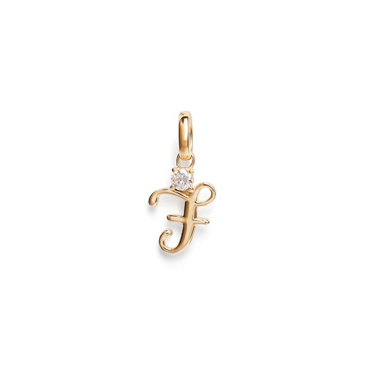 Image of Charms. Product name - Initial F Pendant with Solitaire 0.05ct Laboratory-Grown Diamond in 9kt Yellow Gold in colour by brand - Bevilles