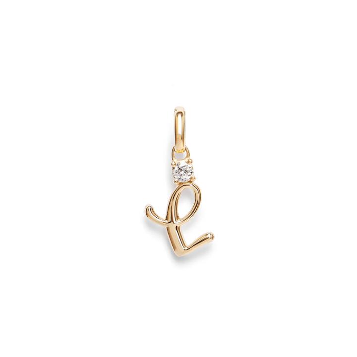Image of Charms. Productname: Initial L Pendant with Solitaire 0.05ct Laboratory-Grown Diamond in 9kt Yellow Gold in Diamond colour by brand - Bevilles