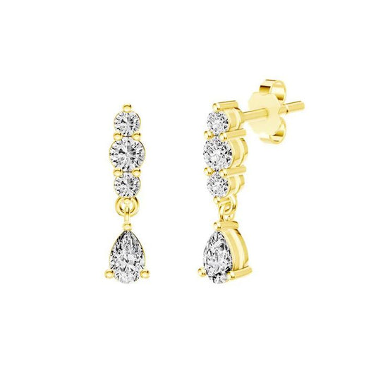 Image of Earrings. Productname: Pear Drop Earrings with 0.38tw of Laboratory-Grown Diamonds in 9kt Yellow Gold in Diamond colour by brand - Bevilles