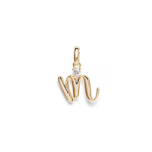 Image of Charms. Product name - Initial M Pendant with Solitaire 0.05ct Laboratory-Grown Diamond in 9kt Yellow Gold in colour by brand - Bevilles