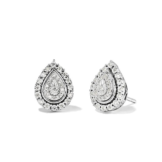 Image of Earrings. Product name - Miracle Set Pear Shaped Stud Earrings with 0.15tw of Diamonds in Rhodium Plated Sterling Silver in colour by brand - Bevilles