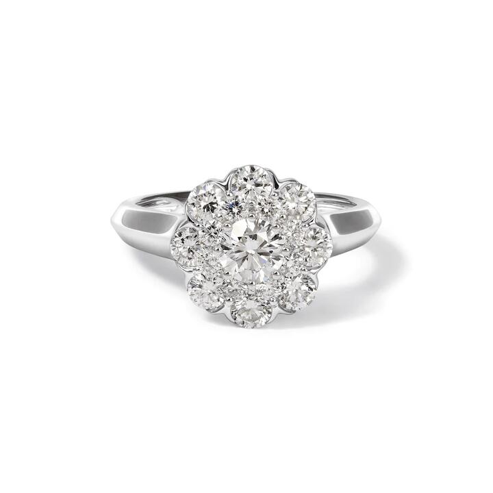 Image of Jewelry. Productname: Halo Ring with 1.45tw of Laboratory-Grown Diamonds in Sterling Silver and Platinum in Diamond colour by brand - Bevilles
