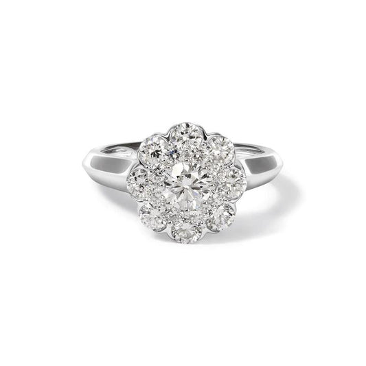 Image of Jewelry. Productname: Halo Ring with 1.45tw of Laboratory-Grown Diamonds in Sterling Silver and Platinum in Diamond colour by brand - Bevilles