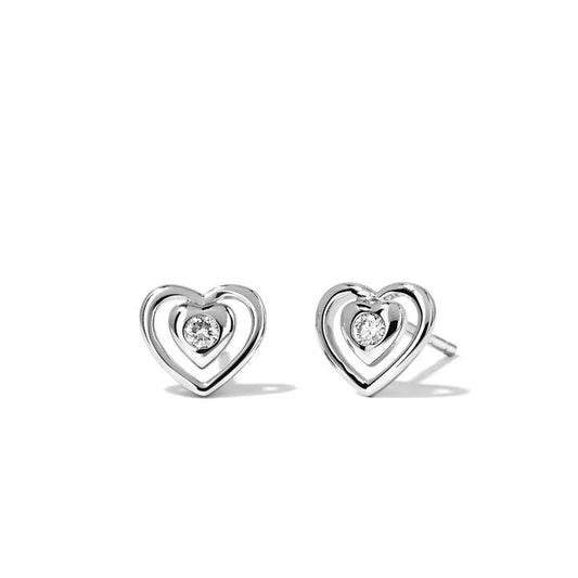 Image of Earrings. Productname: Open-Heart Stud Earrings with 0.04tw of Laboratory-Grown Diamonds in Sterling Silver and Platinum in Diamond colour by brand - Bevilles