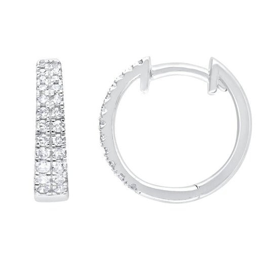 Image of Earrings. Productname: PavÃ© Huggie Earrings with 0.50tw of Laboratory-Grown Diamonds in Sterling Silver and Platinum in Diamond colour by brand - Bevilles
