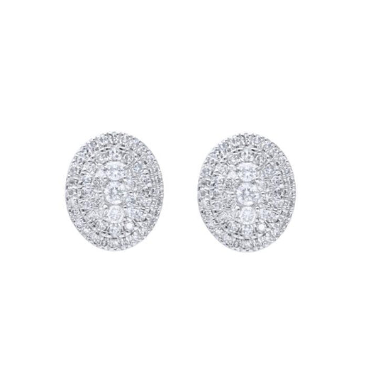 Image of Earrings. Productname: Oval Shaped Cluster Halo Stud Earrings with 0.75tw of Laboratory-Grown Diamonds in Sterling Silver and Platinum in Diamond colour by brand - Bevilles