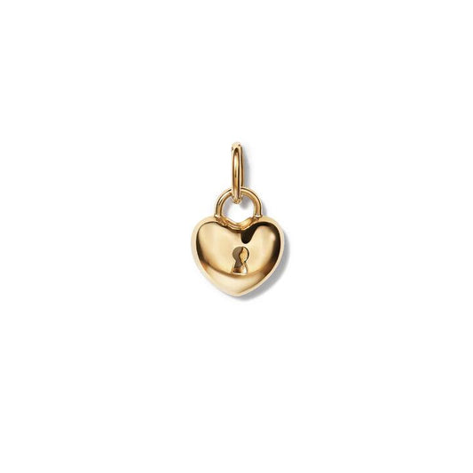 Image of Charms. Productname: Puff Heart Lock Pendant in 9kt Yellow Gold in Gold colour by brand - Bevilles