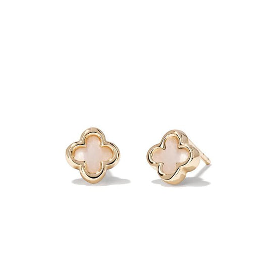 Image of Earrings. Productname: Mother of Pearl Clover Stud Earrings in 9kt Yellow Gold in Gold colour by brand - Bevilles