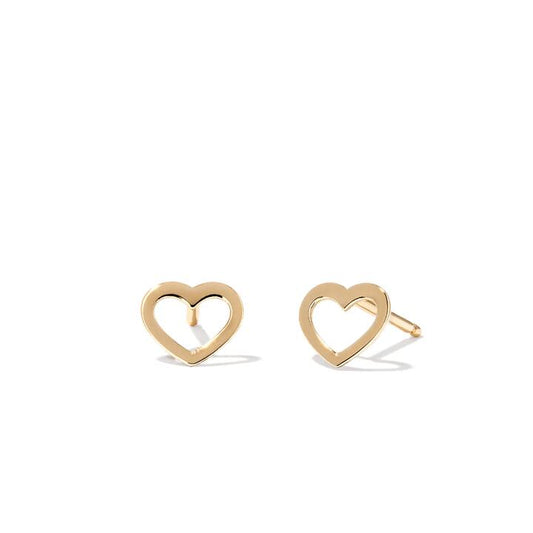 Image of Earrings. Productname: Heart Cut-out Stud Earrings in 9kt Yellow Gold in Gold colour by brand - Bevilles