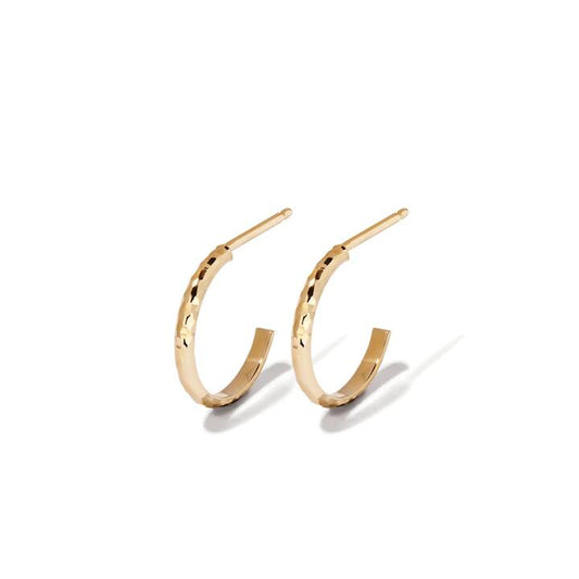 Image of Earrings. Productname: Hammered Hoop Studs in 9kt Yellow Gold in Gold colour by brand - Bevilles