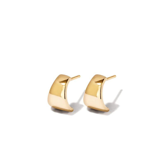 Image of Earrings. Productname: Tapered Hoop Stud Earrings in 9kt Yellow Gold in Gold colour by brand - Bevilles
