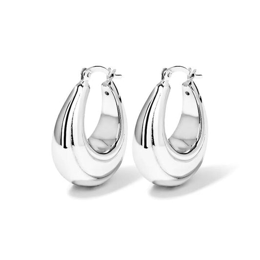 Image of Earrings. Productname: Puff Creole Hoop Earrings in Sterling Silver in Silver colour by brand - Bevilles